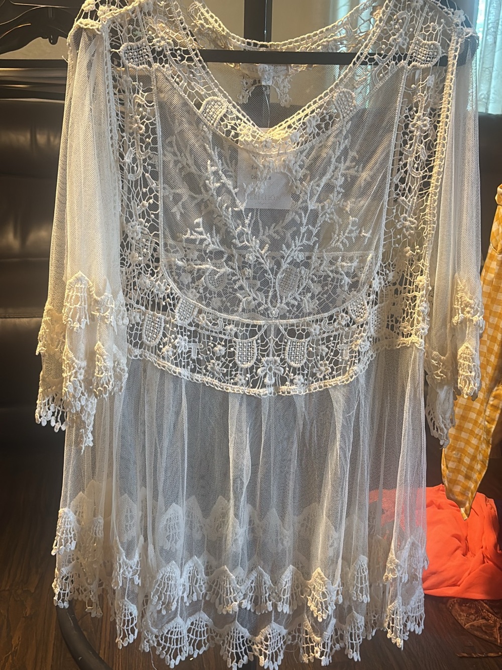 Sheer White Lace Crochet Cover-Up Tunic